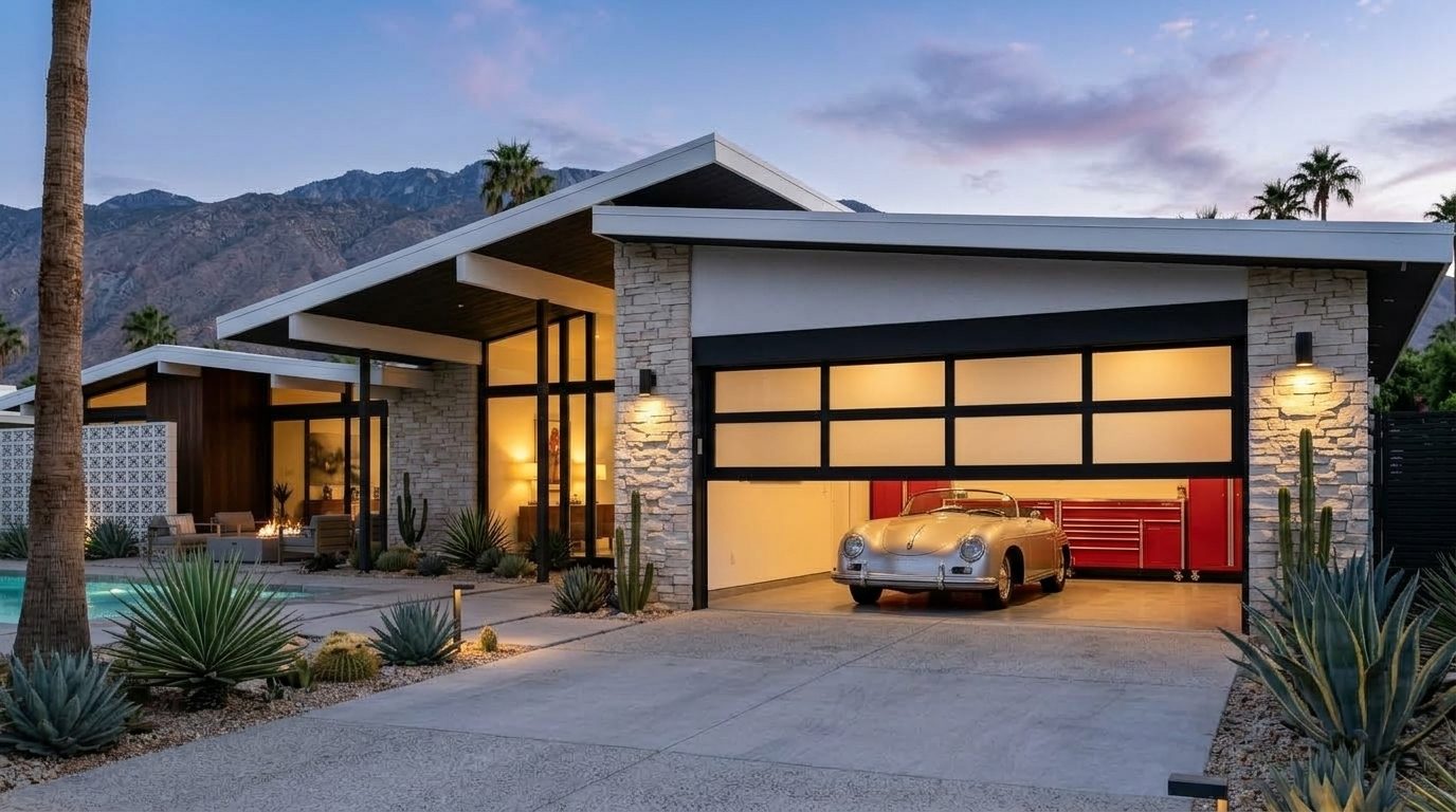 Al-Sabah Local Garage Door Garage Door Gliding Open Revealing Warm Illuminated Interior