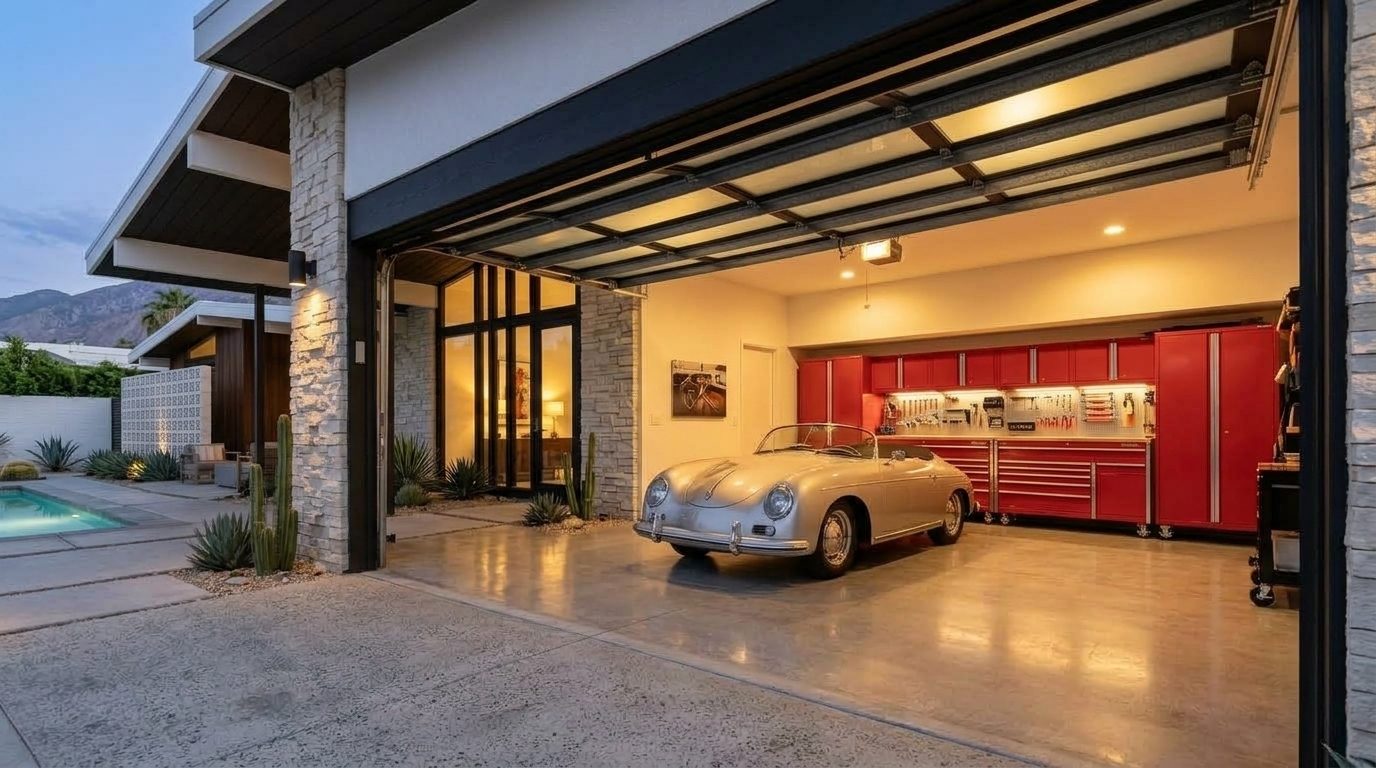 Al-Sabah Local Garage Door Interior View of Custom Garage Door Overhead and Workshop